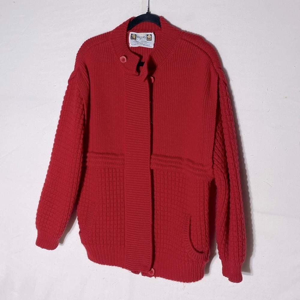 Vintage Pallas Red Wool Hand Loomed Full zip Cardigan Jacket M